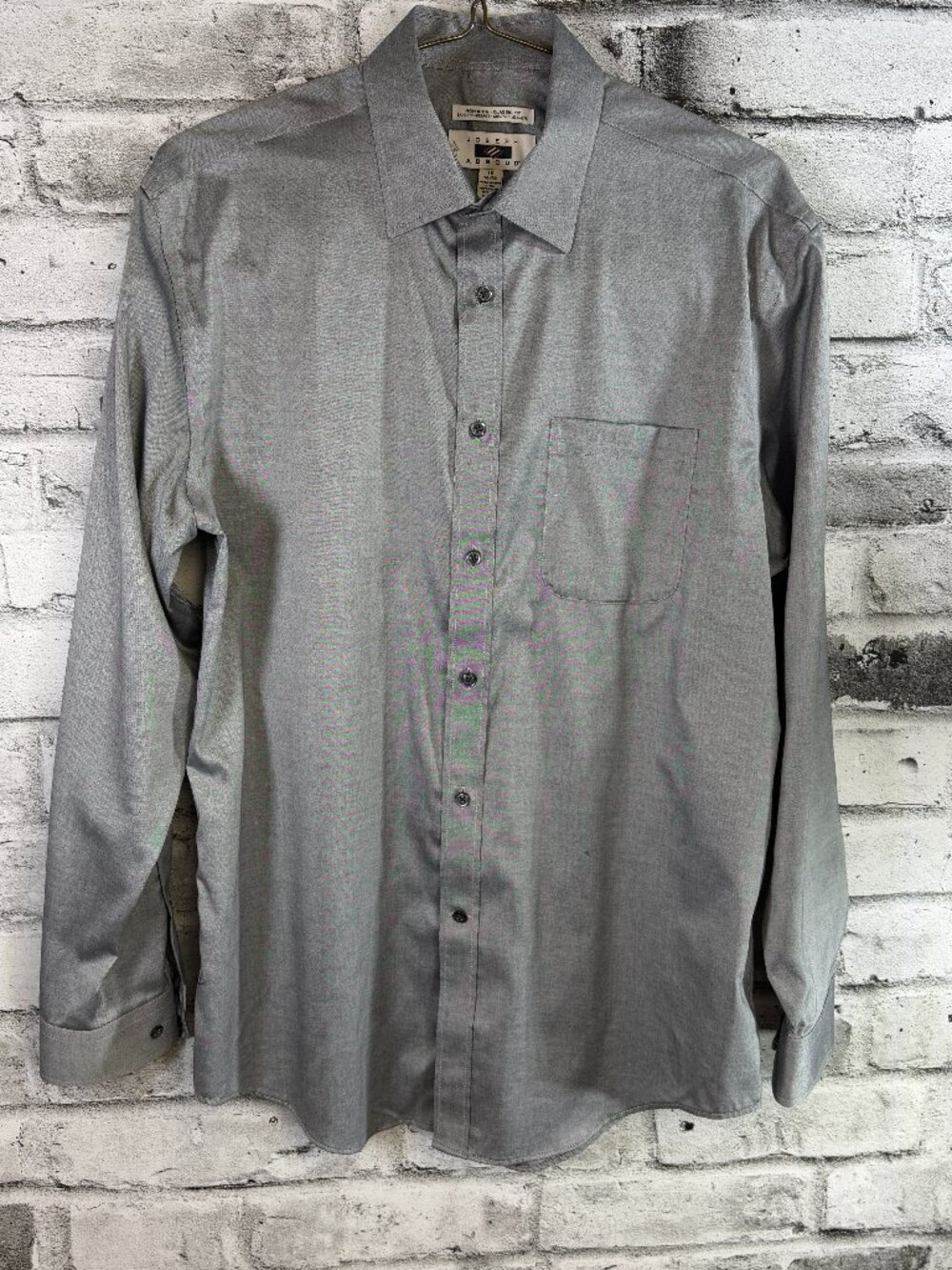 Joseph Abboud Men Gray Non-Iron Egyptian Cotton Dress Shirt 16 34/35 Classic Fit